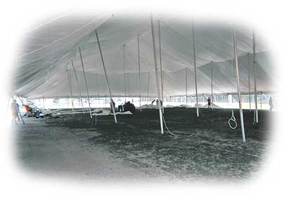 interior of white pole tent